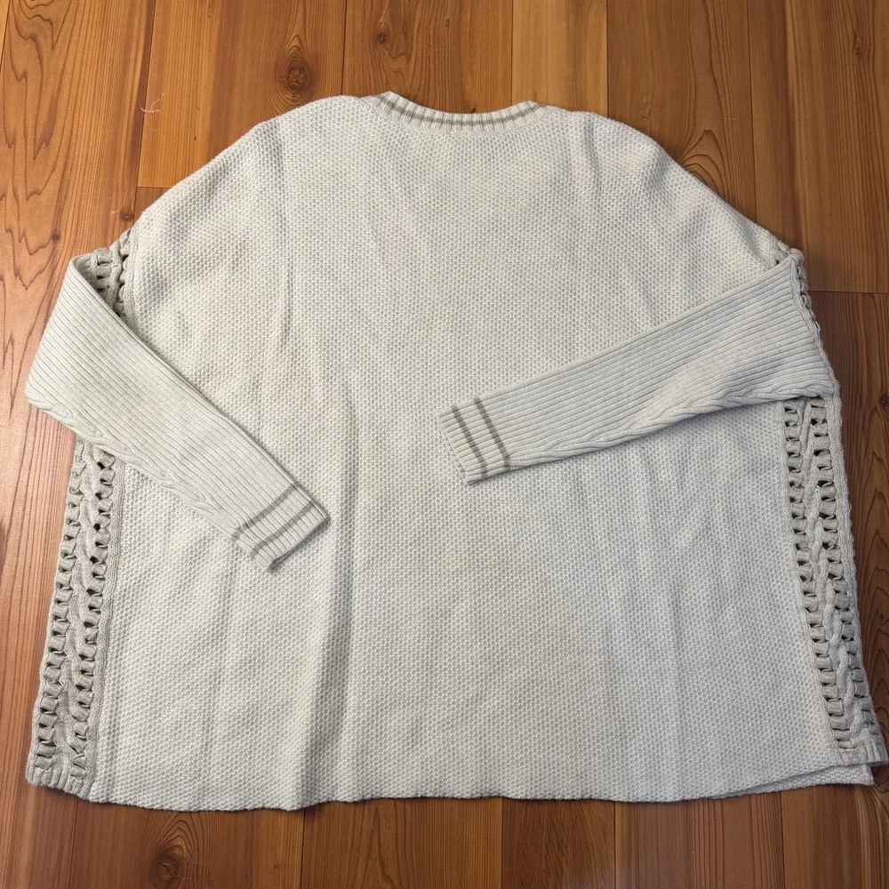 Cabi Slip Stitch Oversized Poncho Sweater Cream Open-Side Braided Ribbed Knit
